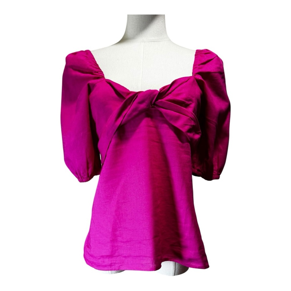 NWT Saks Fifth Avenue Magenta Linen Blend Puff Sleeve Top - Size XS